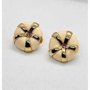 Vintage KJL Kenneth Jay Lane Lucite & Gold tone Button Clip On‎ Rare Earrings